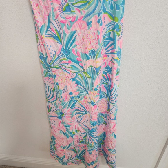 Lilly Pulitzer Maxi Dress Tie Strap Sleeveless Pink Blue Floral Women's M - Picture 2 of 7